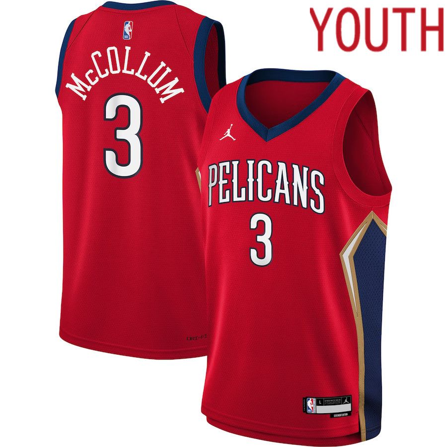Youth New Orleans Pelicans #3 C.J. McCollum Jordan Brand Red Statement Edition 2022-23 Swingman NBA Jersey->youth nba jersey->Youth Jersey